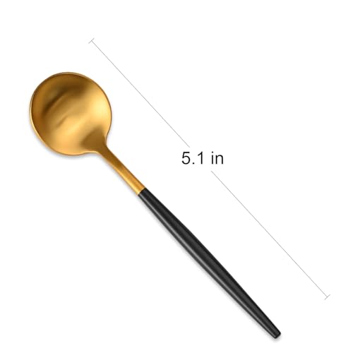 5.1 Inches Matte Gold Coffee&Tea Spoons With Black Handle,Small Gold Demitasse Spoons,Mini Stirring Spoon For Espresso,Set Of 4 Cute Small Spoon - color: Gold-Black Handle, size: 5.1 Inch