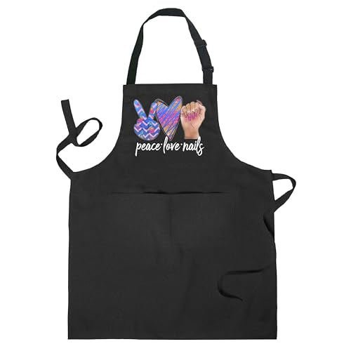 Nail Tech Aprons for Women with Pockets, Gifts for Nail Techs Technicians Artists Manicurists, Peace Love Nails - color: 15 Nail Tech Apron