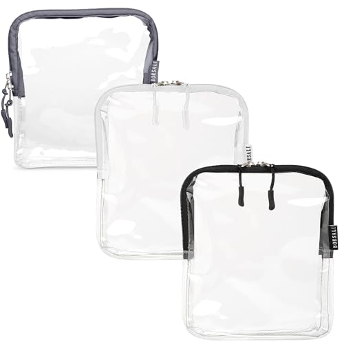 BORSALI Quart Size TSA Approved Clear Toiletry Bag, 3-1-1 Liquids, 3 Pack - color: Gray Black White
