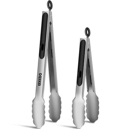 Stainless Steel Cooking Tongs, Heat Resistant Metal Tongs 9" and 12" - size: 9 + 12 inches