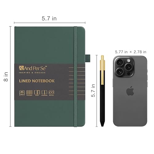 &And Per Se Lined Journal and Pen Set (3 Packs), A5 Leather Hardcover Notebook with Pen & Stationary Set, 160 Pages 100GSM Thick Ruled Paper Journal for Business Work Writing (Green-Blue-Brown) - color: Green-Blue-Brown