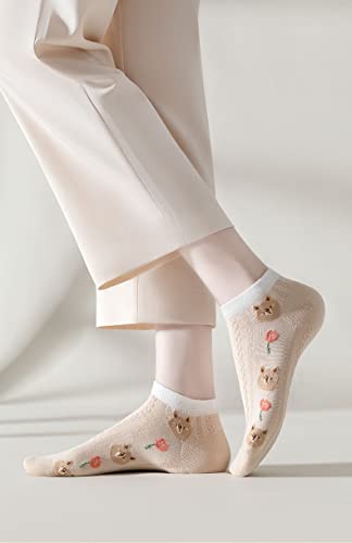 Cute Animals/Flowers Patterned Ankle Socks for Women - color: 10 Pairs-bear