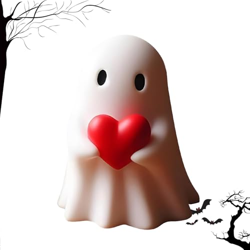 White Decorative Halloween Ghost Figurine (Red Heart Ghost) - color: Red Heart Ghost