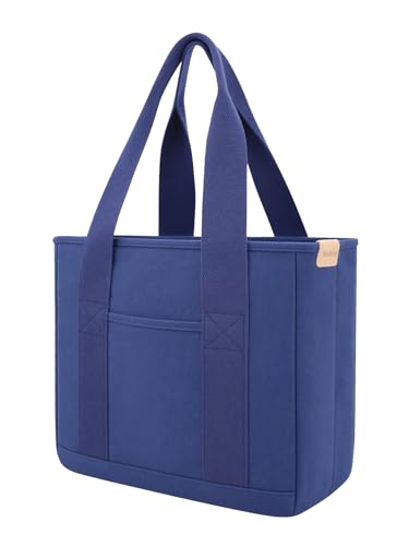 TeeYee 16oz Canvas Tote Bag Casual Multi Pocket Work Bag for Women - color: Navym, size: Medium