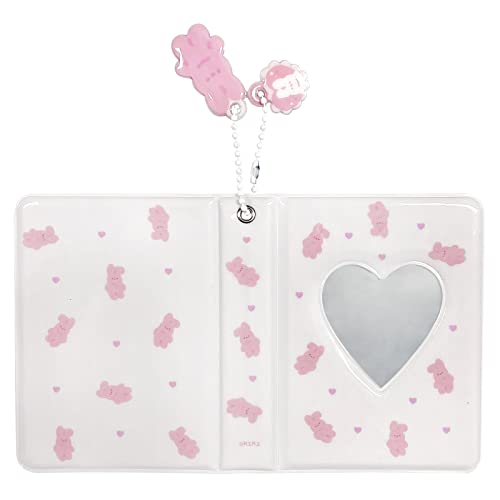 3 Inch Mini Photo Album, Heart Hollow Card Binder Photo Card Holder with Pendant 40 Pockets (white pink rabbit) - style: white pink rabbit