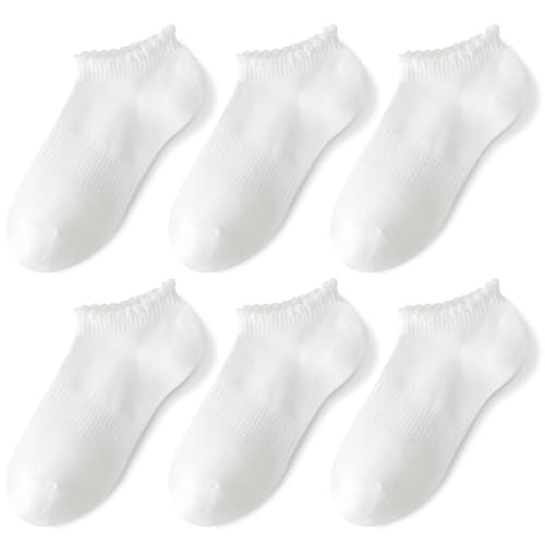 No Show Socks Womens Low Cut Non Slip Ruffle Ankle Socks 6 Pairs - color: （6 Pairs）white