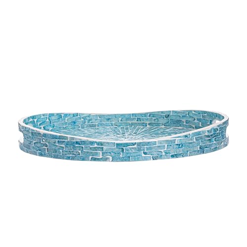 PEMAR 15.7" x 11.8" Oval Capiz Shell Serving Tray, Decorative Ottoman Tray for Living Room, Coffee Table, Breakfast in Bed, Candle Display (Teal Sunlight) - color: Teal Sunlight