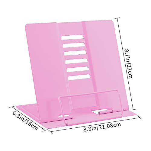 Honagu Book Stand Metal Desk Book Holder, Book Holders for Reading Hands Free, Adjustable Cookbook Documents Holder, Portable Bookstand for Music Books, Textbook, Recipe, Tablet, Ipad (Pink) - color: Pink