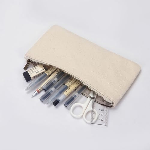 Slim Pencil Case Small Pencil Pouch Pen Case (Canvas Beige) - color: Beige