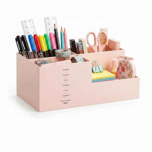 Jekelife Desk Organizer,Desk Storage Caddy, Pen Holder for Office Stationery,Vanity Small Items,Multi Compartment Desktop Organizer,Pink - color: Pink, size: A