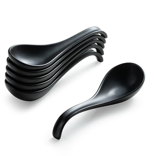 Gomakren Asian Soup Spoons, Ramen Spoons Set of 6 with Long Handle, Black - color: Black