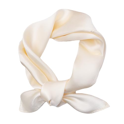 100% Mulberry Silk Neck Scarf for Women Square Neckerchief – 21 inch - color: Ivory