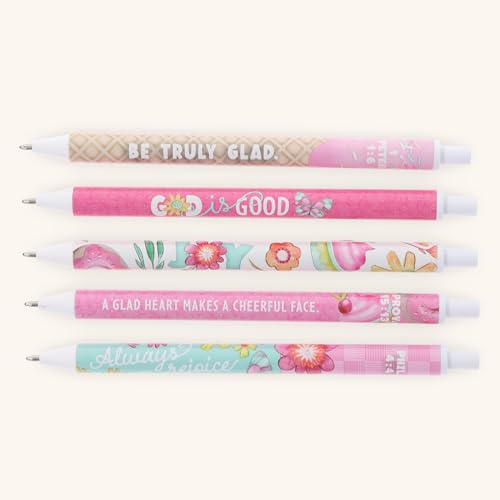 Christian Art Gifts 5 Piece Ballpoint Pen Set, Pink Floral - color: Be Glad/Pink Floral