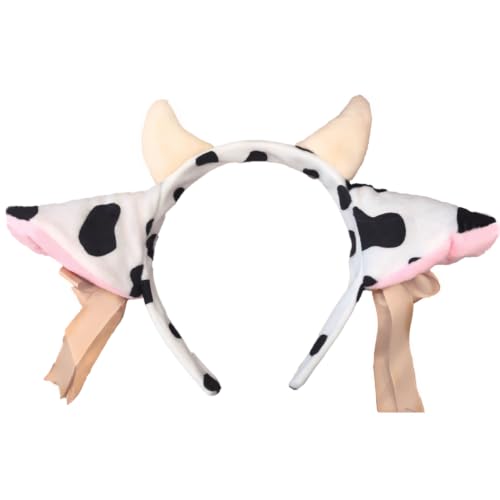 Cow Ears Cow Headband with Golden Bells Ribbon Bows Horns - color: Cow