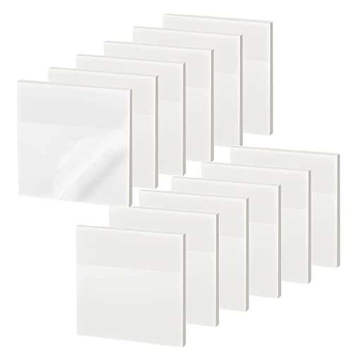 600 Sheet Transparent Sticky Notes, 3" x 3" Clear Sticky Notes Waterproof Self-Adhesive Translucent Sticky Note pad for Books Annotation and Tracing, See Through Sticky Note (12 Pads) - color: Clear White 600 Sheets