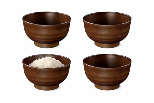 Japanese Soup Bowls Made in Japan, 4-Pack – Traditional Miso & Rice Bowls, Microwave & Dishwasher Safe, BPA-Free Resin, Brown Rabbit - color: Brown Rabbit