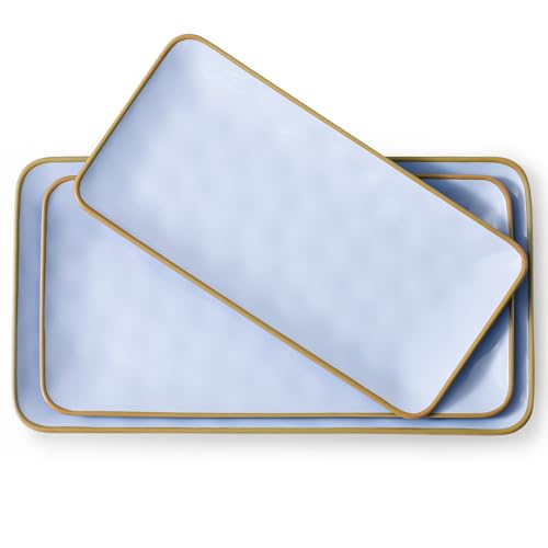 Ceramic Rectangle Serving Platter: 15.6/14.1/12.6 Inch Large Serving Dishes for Entertaining Party, Turkey, Cheese, Sushi, Snack and Dessert, Microwave Dishwasher Safe, Blue - color: Blue, size: Rectangle