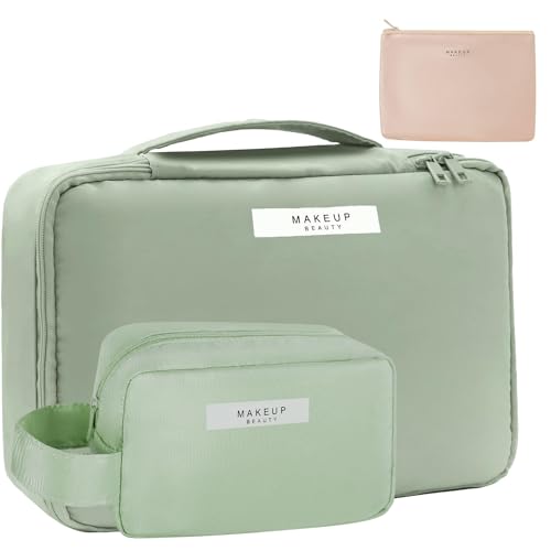 Queboom Travel Makeup Bag Cosmetic Bag Toiletry Bag for Women & Men - color: Green-3pcs