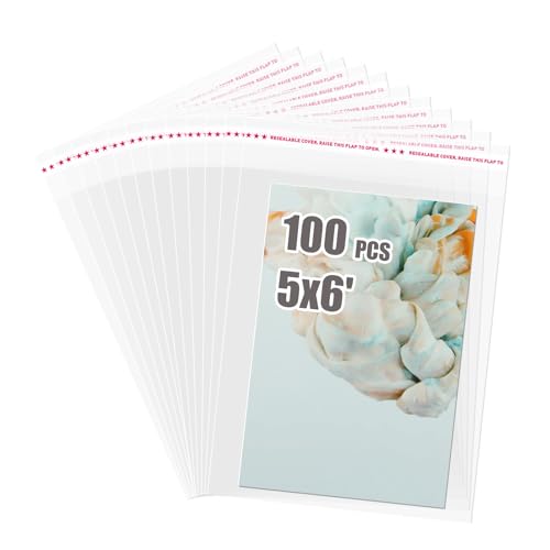 Egofine Self Sealing Cellophane Bags 100 PCS Clear Resealable Sleeves Bags for 5x6 Photo Mats (Bag Size: 5.19x6.3 inches for 5x6 Mats) - color: 5"x6"Pack of 100