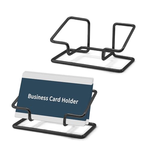 2 PCS Metal Business Card Holder for Desk, Modern Card Display Stand, Vertical and Square Business Card Organizer for Office, Home, Exhibition (Black) - color: Black