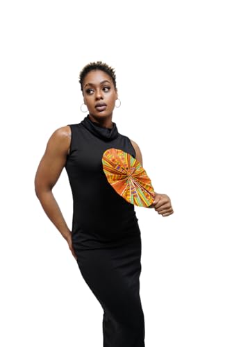 Kente African Print Foldable Hand Fan - color: Kujoe