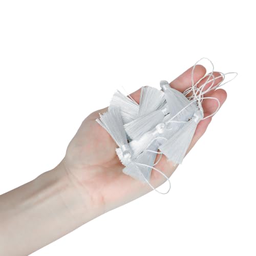 48Pcs Mini Bookmark Tassels Handmade Keychain Silky Tassel - color: 36# Whiten