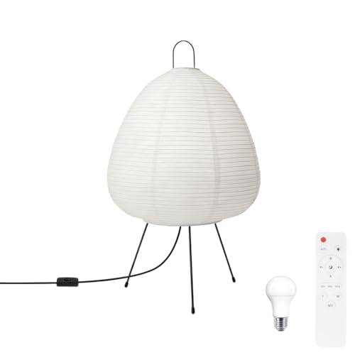 Rice Paper Lamp,Dimmable Bedside Table Lamp,Remote Control,Bulb Included - style: Japanese-remote control