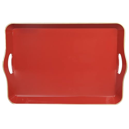 Spsyrine Large Red Decorative Tray, Elegant Plastic Serving Tray with Handles, Coffee Table Tray for Ottoman, Living Room, Home Decor 17.3"*11.8"*2" - color: Red