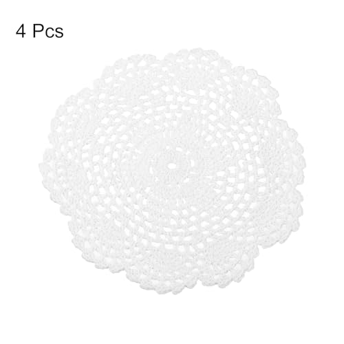 Crochet Doilies, 4Pcs 8 Inch - Handmade Crochet Cotton Coaster, Round Lace Placemats with Floral Patterns for Wedding Party Decoration (White)