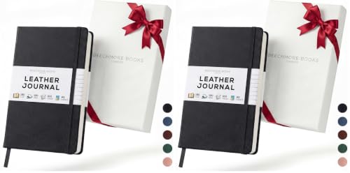 BEECHMORE BOOKS Premium Lined Leather Journal for Men & Women, 5" x 8" (A5) Thick 120gsm Ivory Cream Paper Notebook, Hardcover Vegan Leather Personal Diary, With Gift Box (Charcoal Black) (Pack of 2) - color: Charcoal Black, size: A5 - 5.8" x 8.3" Medium