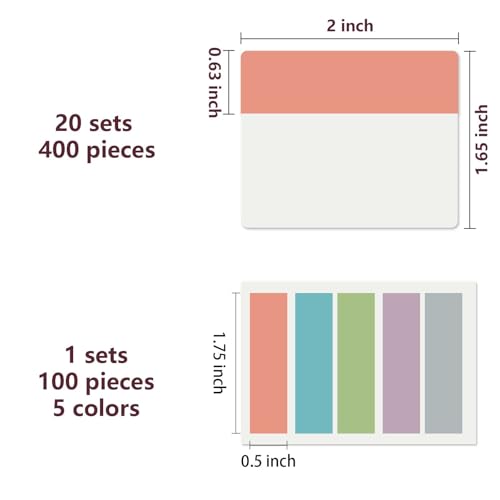 ELII 500 PCS Tabs 2 Inch Book Tabs Sticky Index Tabs,Page Marker - color: Pastel, size: 500