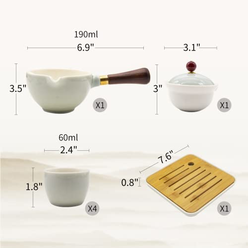 LURRIER Porcelain Chinese Gongfu Tea Set,Portable Teapot Set with 360 Rotation Tea maker and Infuser,Portable All in One Gift Bag for Travel,Home,Gifting,Outdoor and Office (Cyan Grey) - color: Cyan Grey