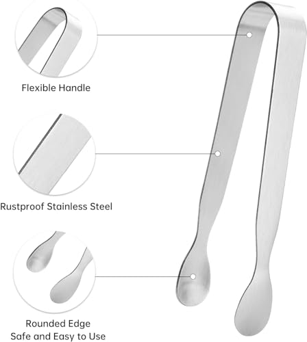 6PCS Ice Tongs Mini Sugar Tongs, Stainless Steel Tiny Kitchen Tongs - size: 6 pieces, Silver
