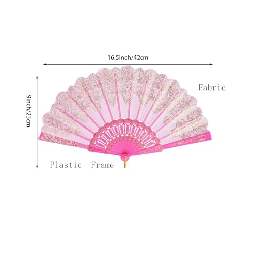 QIRMIZI 10 Pack Folding Handheld Fans,Silk Spanish Fan, Perfect for Weddings, Parties, and Dancing,Pink - color: Pink, size: 10 PACK