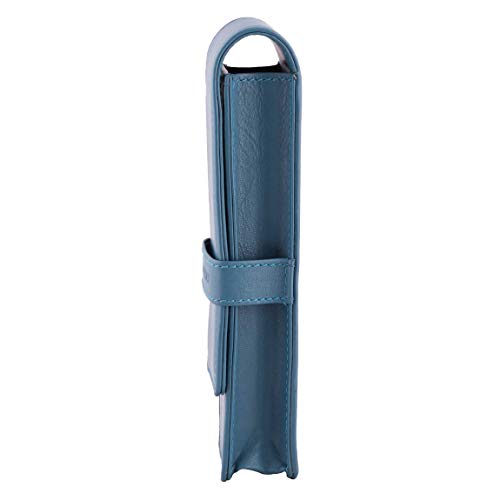 DiLoro Leather Pen Case Pouch Holder for Two Fountain Ballpoint Rollerball Pens or Pencils (Sololio Blue) - color: Sololio Blue