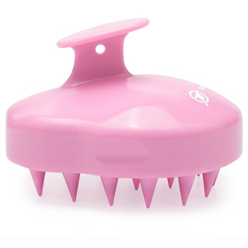 FREATECH Massager Shampoo Brush with Soft Silicone Bristles for Scalp Care, Shower Hair Scalp Scrubber Exfoliator for Dandruff Removal and Hair Growth, Wet & Dry for Men, Women and Kids, Pink - color: Pink