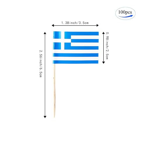mflagperft Greece Toothpick Flags 100 Pack, Greek Flag Cocktail Picks - color: Greece