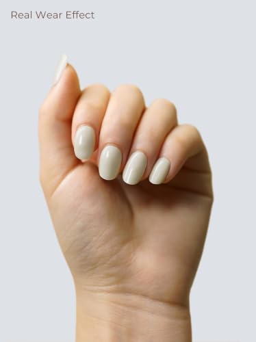 Real Gel Nail Strips (No UV Light Needed) - 44Pcs Salon Quality Nail Stickers - Long Lasting Polish Wraps for Women, Easy Apply & Remove (Nude Oat) - color: Nude Oat