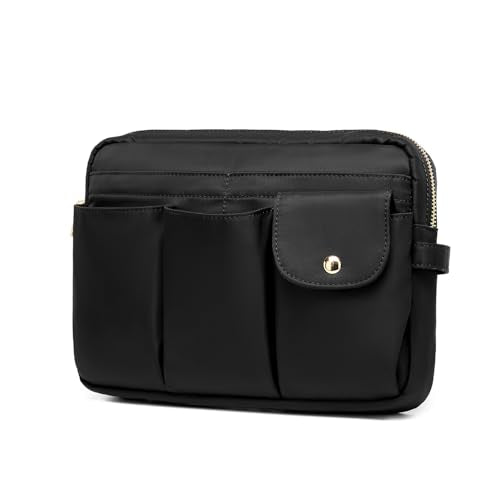 Storage Bag-arge Cosmetic Bag for Women Travel Makeup Bag Zip Up Bag Pure Cotton Canvas Can be Suspended (Nylon,Black) - color: Black