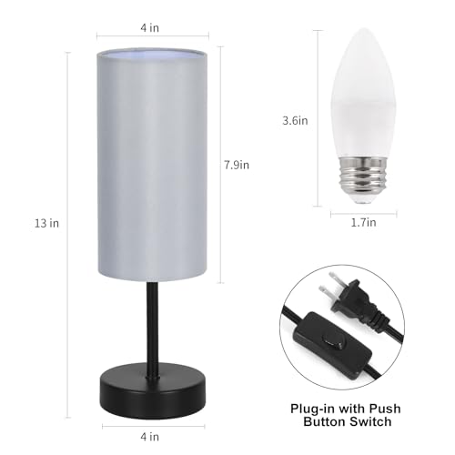 RISLG 2 Pack Small Table Lamps for Bedroom, Bedside Lamps for Nightstand with Wire Switch, Minimalist Modern Desk Lamps with Linen Fabric Shade for Kids Room Living Room Office Dorm, Bulb Included - color: 2 Pack Gray-Black, size: 13in