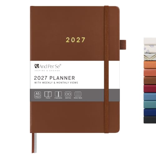 &And Per Se 2027 Planner, 12-Month Monthly & Weekly, 2027 Calendar Planner with 100gsm Paper, A5 Hardcover Faux Leather, 5.7" x 8" (Dark Brown) - color: Dark Brown, size: 5.7" x 8"(Jan 2027-Dec 2027)