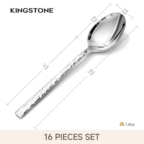 KINGSTONE 16-Piece Hammered Teaspoons Set, 7.06-Inch 18/10 Stainless Steel - size: 16-Piece