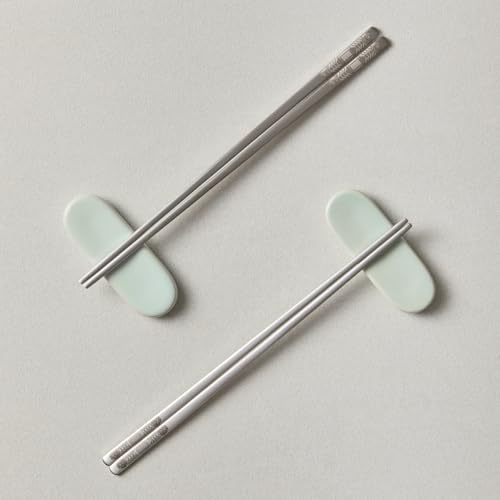 Korean Matte Silver Stainless Steel Chopsticks, 2 Pairs, Dancheong Engraved - color: Silver