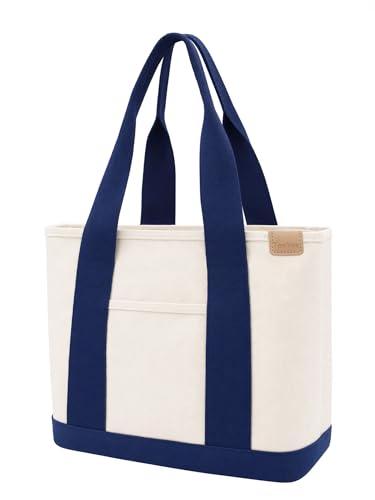 TeeYee 16oz Canvas Tote Bag Casual Multi Pocket Work Bag for Women - color: 134bluem, size: Medium