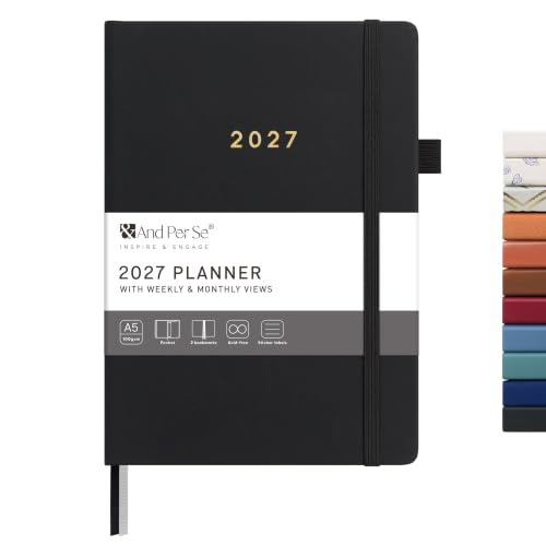&And Per Se 2027 Planner, 12-Month Monthly & Weekly, 2027 Calendar Planner with 100gsm Paper, A5 Hardcover Faux Leather, 5.7" x 8" (Black) - color: Black, size: 5.7" x 8"(Jan 2027-Dec 2027)