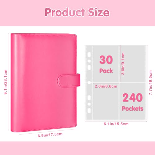 A5 Kpop Photocard Binder, PU Leather 6-Ring Album with Magnetic Closure, Includes 30 Pack 4-Pocket Pages for 240 Cards, Card Holder for Trading and Collectible Cards (Rose) - color: Rose