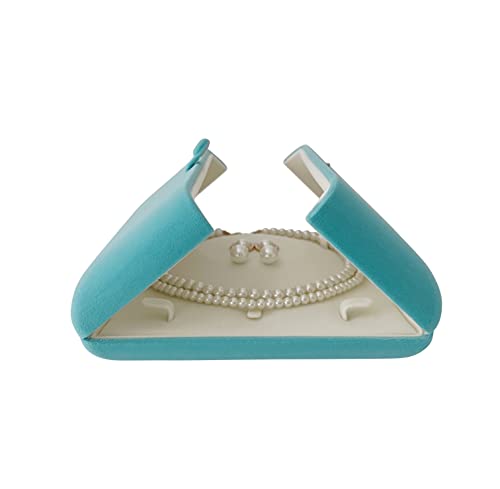 Premium Grade Aqua Jewelry Case for Necklace Earring Ring Set Premium Grade Unique Design Pearl Necklace Strands Box - color: Necklace Earring Ring Set