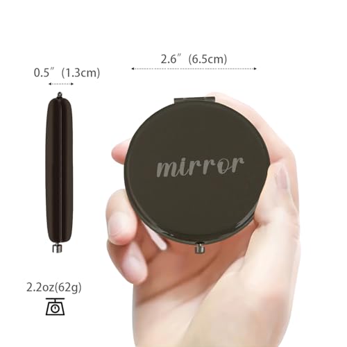 Compact Mirror Round 2.6” Metal Double Sided 1X/2X Engraved Pocket Mirror Gifts for Men (Bk01) - color: Black01