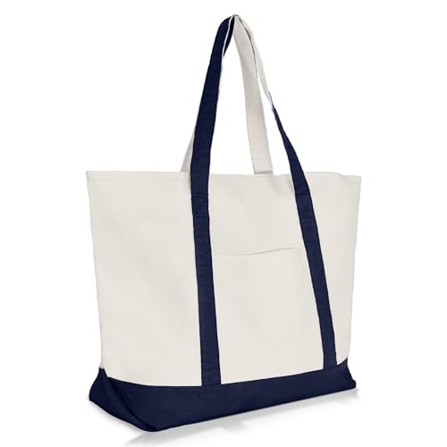 22" Heavy Duty Cotton Canvas Tote Bag (Zippered) - color: Navy Blue
