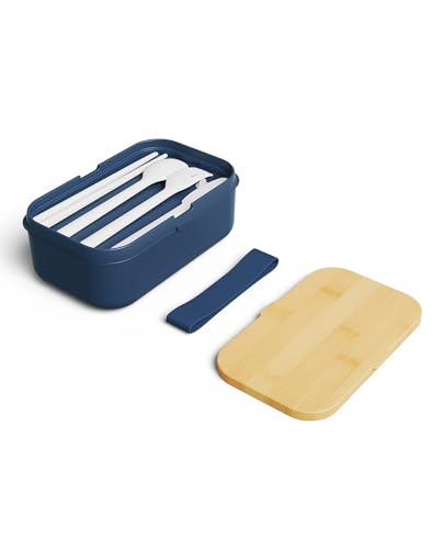 Bento Box for Adult Lunch Containers with Utensils for Men/Women Blue - Natural Bamboo Lid, Chopsticks, Microwave Safe, Dishwasher Safe, Bpa Free, Gifts for Women, Cute, Small - color: Blue